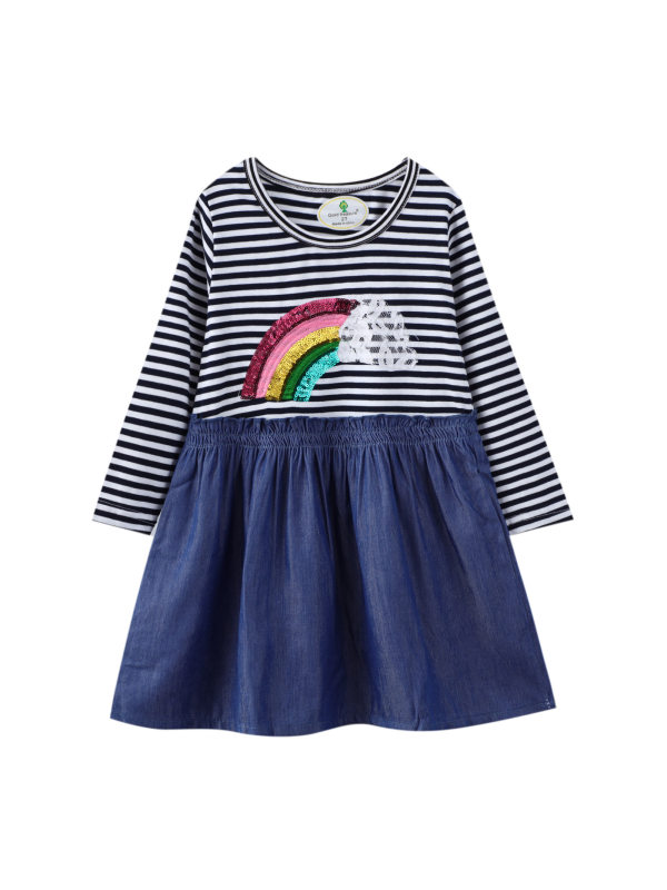 【18M-8Y】Striped Denim Dress For Girls