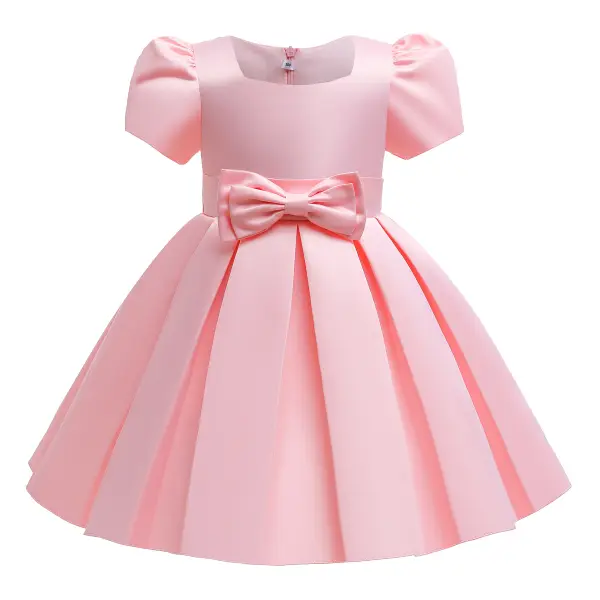 【2Y-10Y】Girl Sweet Bow Puff Sleeve Dress - Popopiearab.com 