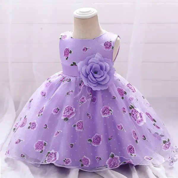 【6M-24M】Girls Flower Print Princess Dress - Popopiearab.com 