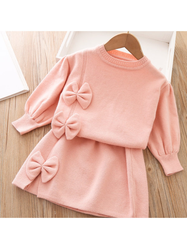 【12M-5Y】Girl Sweet Bow Sweater Skirt Set