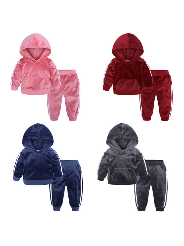 【12M-9Y】Kids Velvet Hoodie And Trousers Two-piece Suit