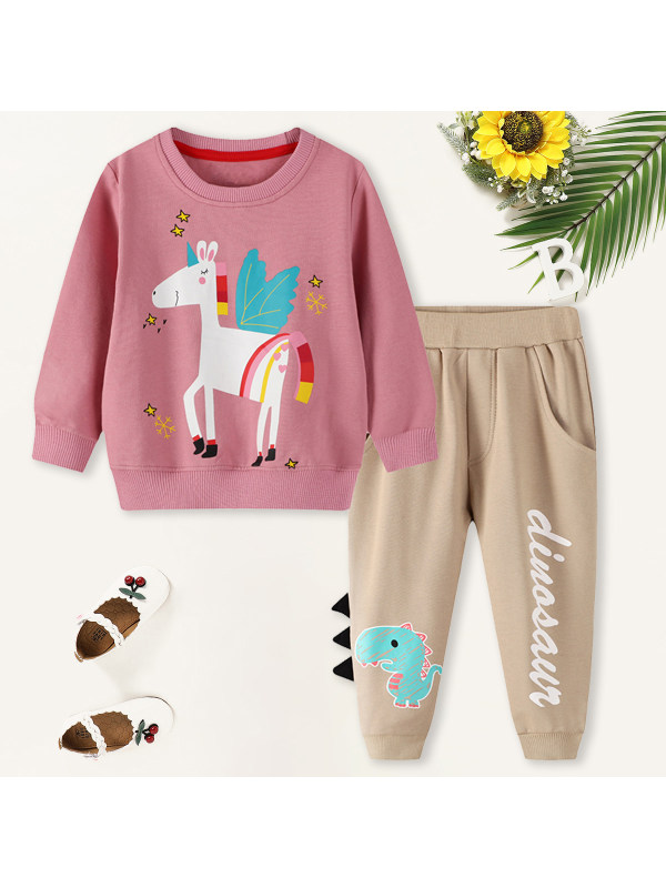 【18M-7Y】Girls Sweet Unicorn Pattern Sweatshirt Pants Set