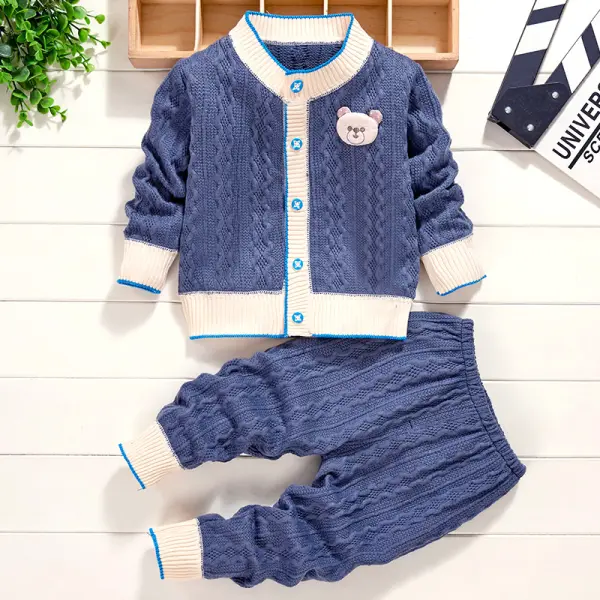 【6M-3Y】Baby Cartoon Bear Long Sleeve Cardigan And Pants Set - Popopiearab.com 