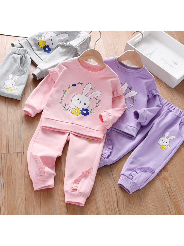 【18M-7Y】Girls Sweet Bunny Pattern Sweatshirt Pants Set