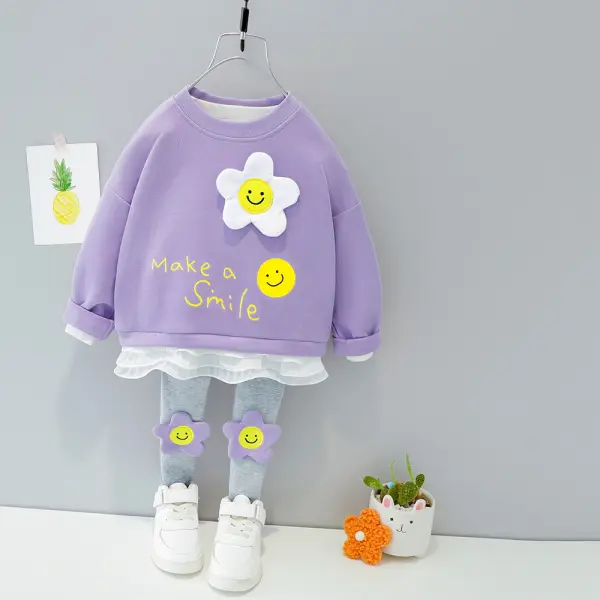 【9M-4Y】Girls Floral Letter Prints Round Neck Sweatshirt And Pants Set - Popopiearab.com 