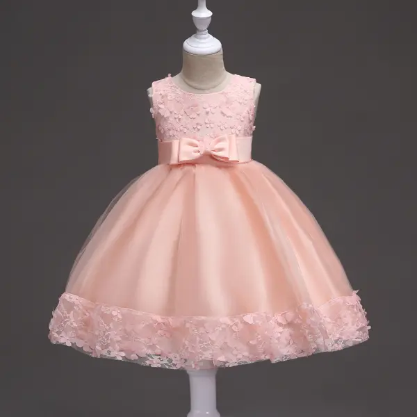 【12M-13Y】Girls V Neck Bowknot Lace Layered Sleeveless Princess Dress - Popopiearab.com 