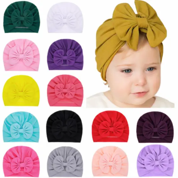 Children's Baby Solid Color Bow Hat - Popopiearab.com 