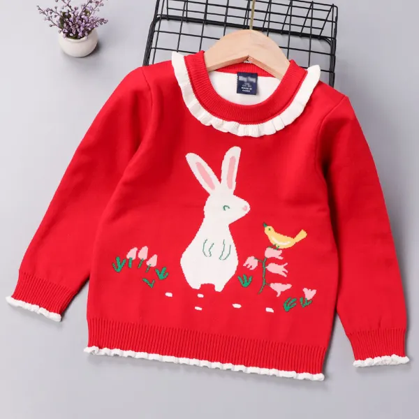 【2Y-9Y】Girls Rabbit Pattern Long Sleeve Sweater - Popopiearab.com 
