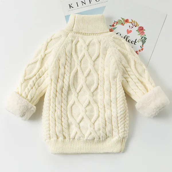 【12M-11Y】 Kid Casual Fleeced Thick High Neck Sweater - Popopiearab.com 