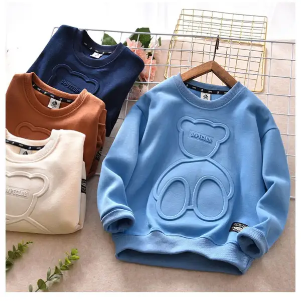 【12M-13Y】 Kids Casual Cute Bear Pattern Round Neck Long Sleeve Sweatshirt - Popopiearab.com 