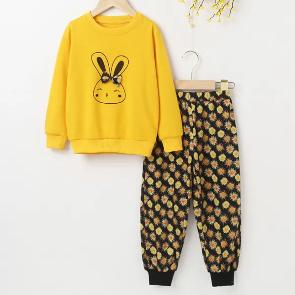 【18M-7Y】Girls Rabbit Pattern Sweatshirt And Floral Pants Set - Popopiearab.com 