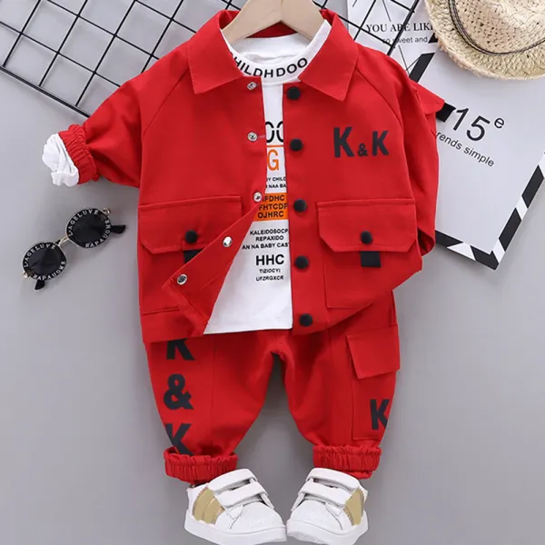 【12M-4Y】3-piece Boy Letter Pattern T-shirt And Jacket And Pants Set - Popopiearab.com 
