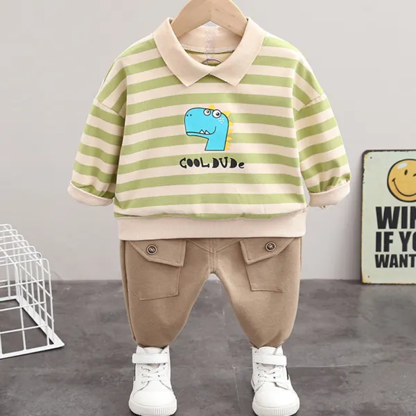 【12M-4Y】Boys Dinosaur Striped Sweatshirt And Pants Set - Popopiearab.com 