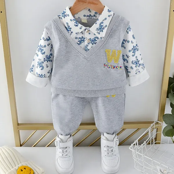 【12M-4Y】Boys Letter Embroidered Fake Two Piece Sweatshirt And Pants Set - Popopiearab.com 