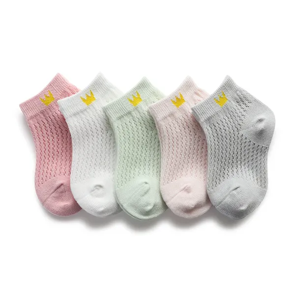 5-pairs Crown Prints Thin Cotton Socks - Popopiearab.com 