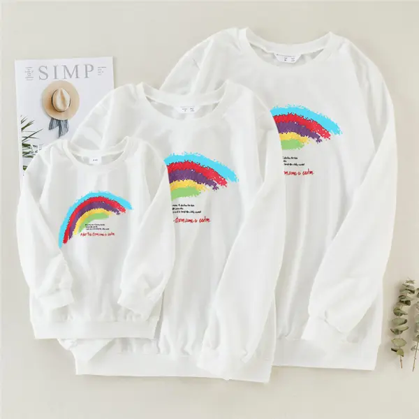 Casual Rainbow Print Long Sleeve Family Matching Sweatshirt - Popopiearab.com 