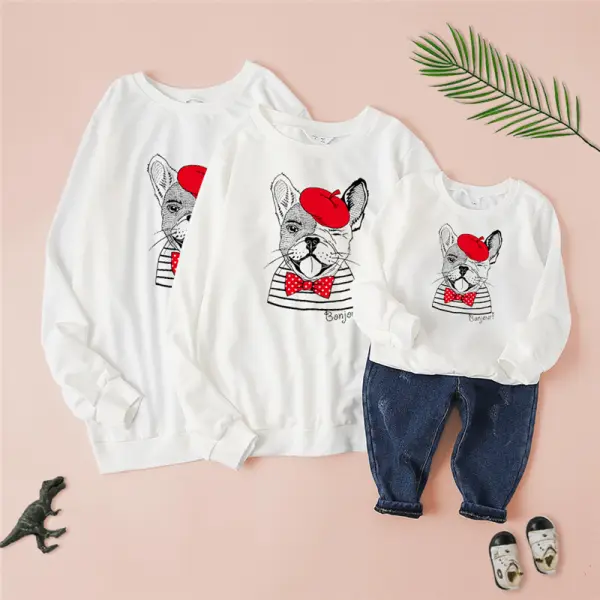 Casual Bulldog Print Long Sleeve Family Matching Sweatshirt - Popopiearab.com 
