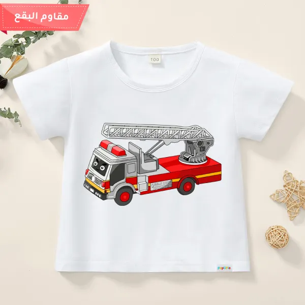 【12M-9Y】Boy Cute Cotton Stain Resistant Fire Enginer Print Short Sleeve Tee - Popopiearab.com 
