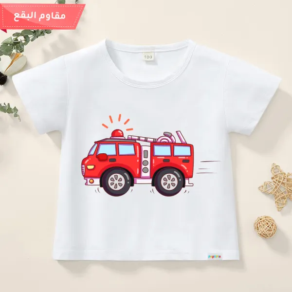 【12M-9Y】Boy Cute Cotton Stain Resistant Fire Enginer Print Short Sleeve Tee - Popopiearab.com 
