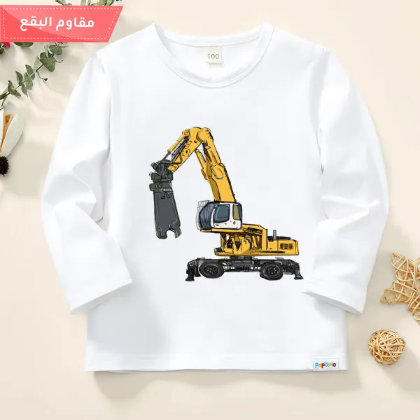 【12M-9Y】Boy Cute Cotton Stain Resistant Excavators Print Long Sleeve T-shirt - Popopiearab.com 
