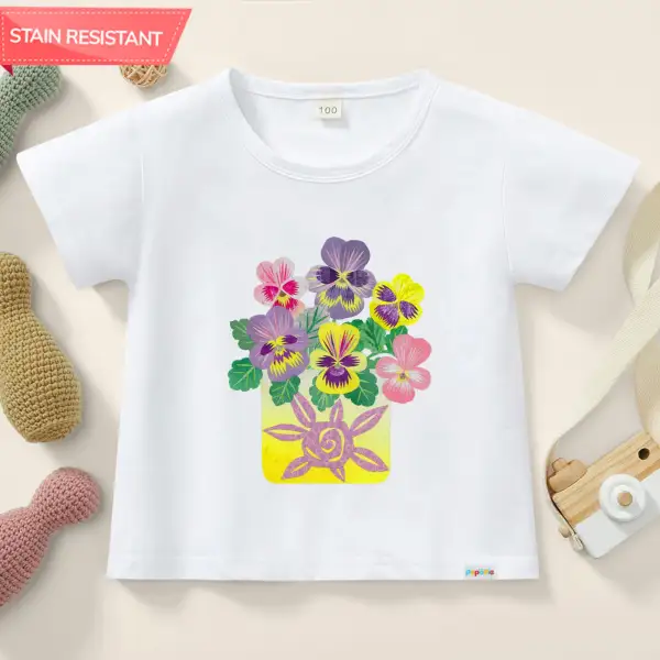 【12M-9Y】Girl Cotton Stain Resistant Floral Print Short Sleeve Tee FashionX👊 - Godeskplus.com 
