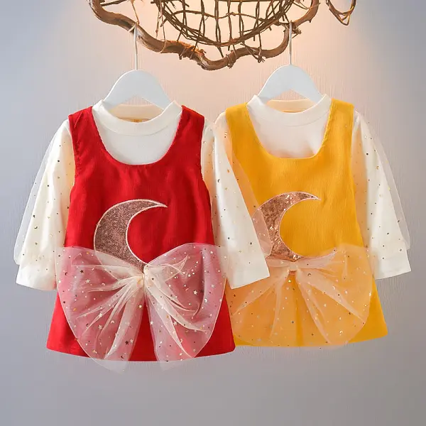【12M-4Y】Girl 2-piece Sweet Round Neck Long Sleeve T-shirt And Suspender Skirt Set - Popopiearab.com 
