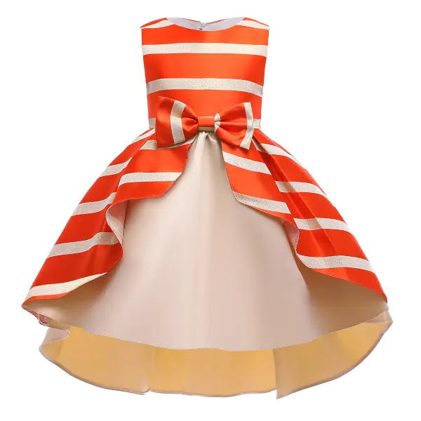 【2Y-11Y】 Girls Elegant Bow Striped Princess Dress - Popopiearab.com 