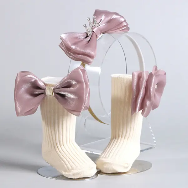 2piece Baby Girl Bow Socks And Hair Accessories Gift Set