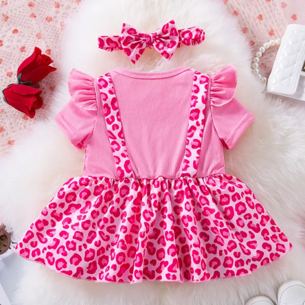 【3M24M】2piece Baby Girl Pink Leopard Print Fake Two Piece Romper