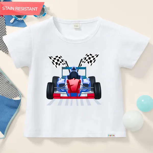 【12M9Y】Boys Racing Car Print Cotton Stain Resistant Short Sleeve T