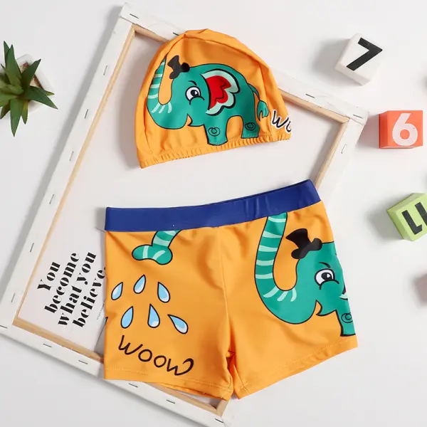 【18M6Y】2piece Boys Giraffe And Elephant Print Swim Shorts With Swim