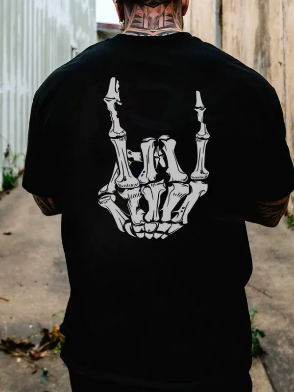 Rock On Skeleton Hand Mens T-Shirt - Oasisjoy.com 