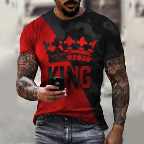 Colorblock KING Print T-shirt - Nikiluwa.com 