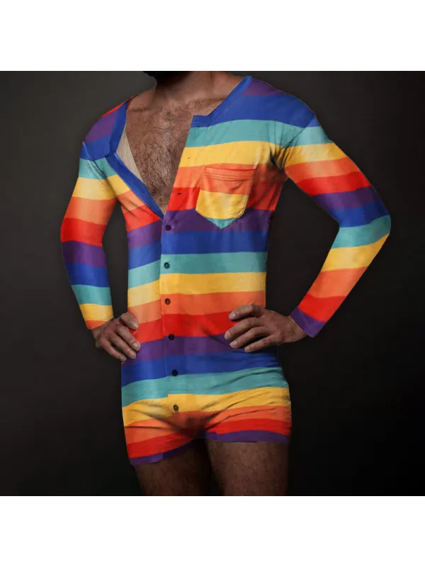 Mens Rainbow Stripe Print Casual Pajamas - Plazabery.chimpone.com 