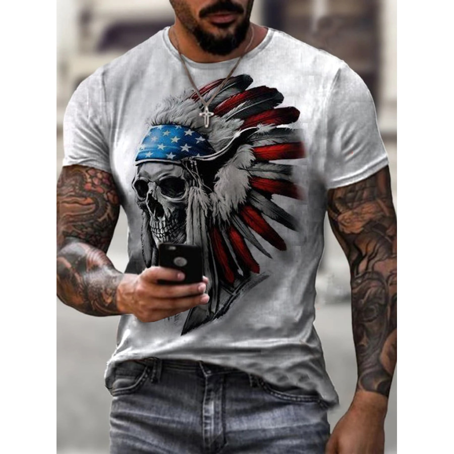 

Mens American Indian Skull Printed T-shirt