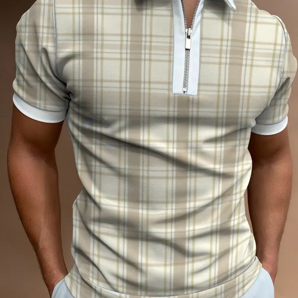 Checked texture color block polo shirt - Nikiluwa.com 