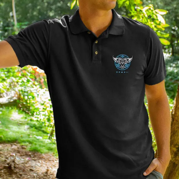 Tribal Whale Tail Black Pique Short Sleeve Polo Shirt - Fineesa.chimpone.com 