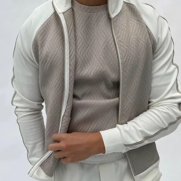 Herringbone jacquard color block spring jacket - Mobivivi.com 