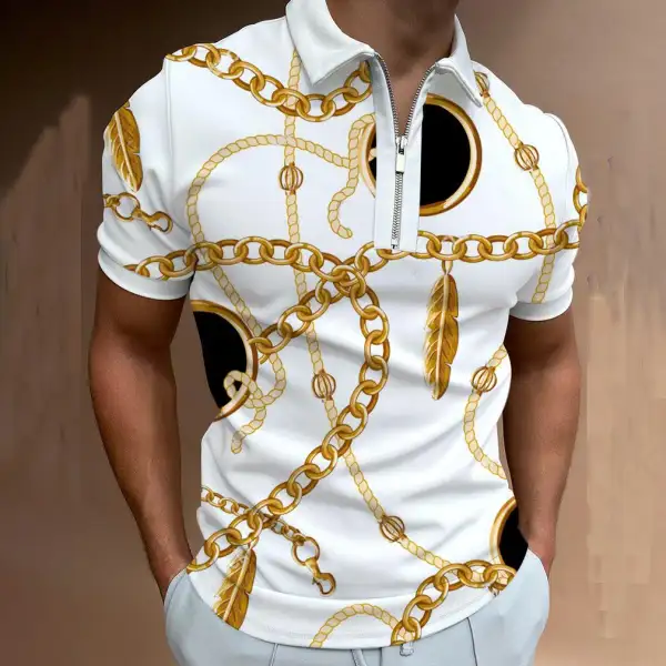 Short-sleeved polo shirt with chain pattern design - Sanhive.com 