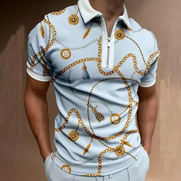 Chain pattern art design short sleeve polo shirt - Nikiluwa.com 