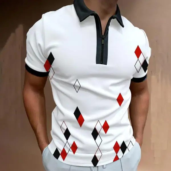 Check color block art short-sleeved polo shirt - Menilyshop.com 