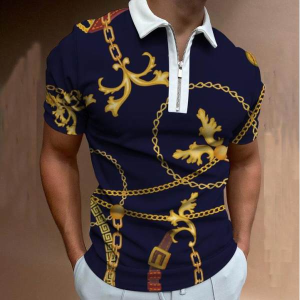 Chain Art Print Short Sleeve Polo Shirt