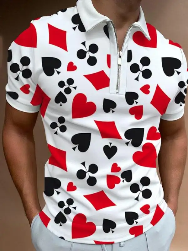 Poker print short sleeve polo shirt - Oasisjoy.com 