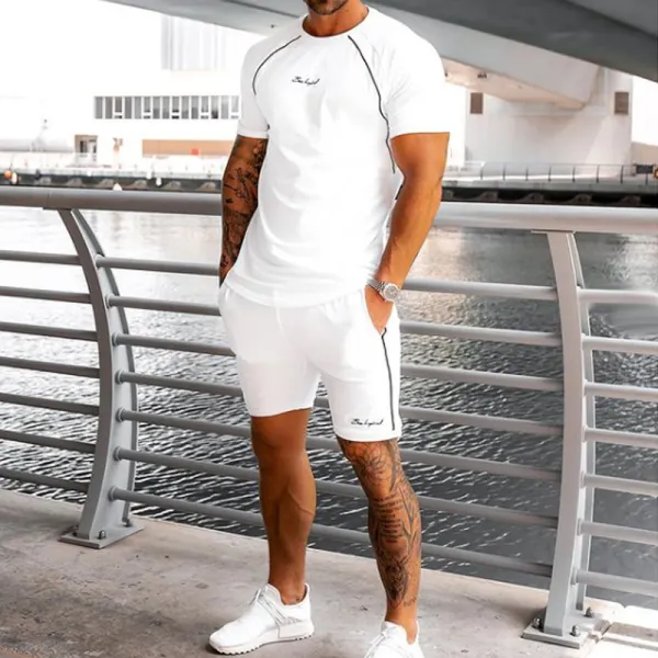 Casual Retro Solid Color Mens Sports Summer Suit - Ootdyouth.com 