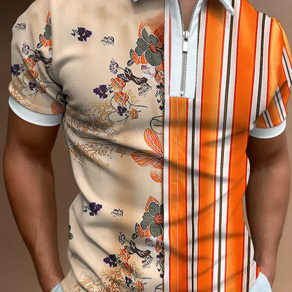 Men's Casual Summer Daily Striped Polo Collar Short Sleeve Polo Shirt - Sanhive.com 