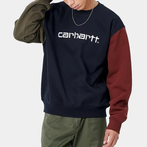 Men's Modern Casual Contrast Color Long Sleeve Sweatshirt - Spiretime.com 