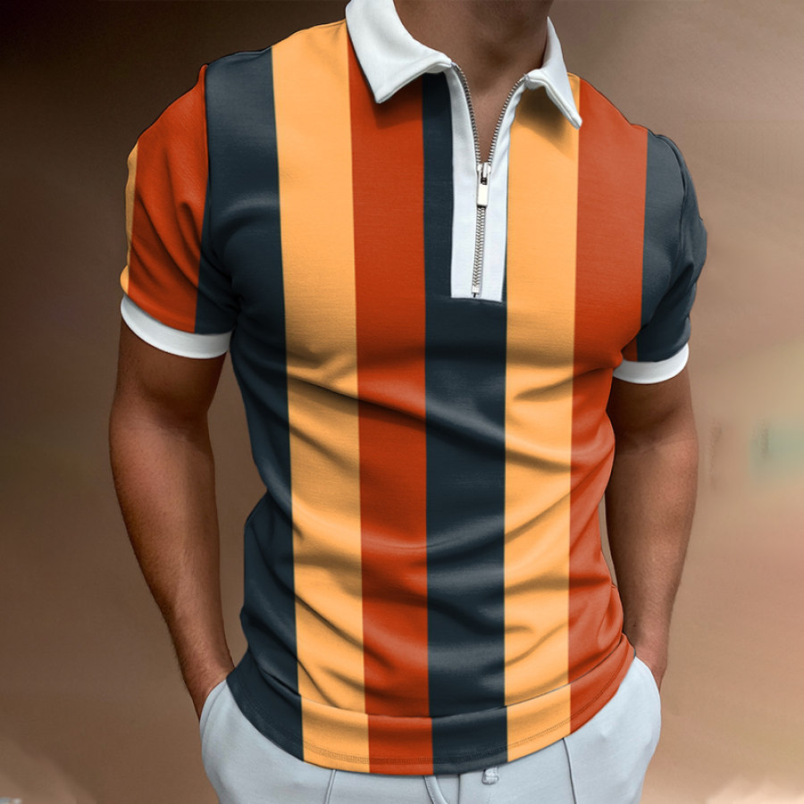 

Striped Color Block Short-sleeved Polo Shirt