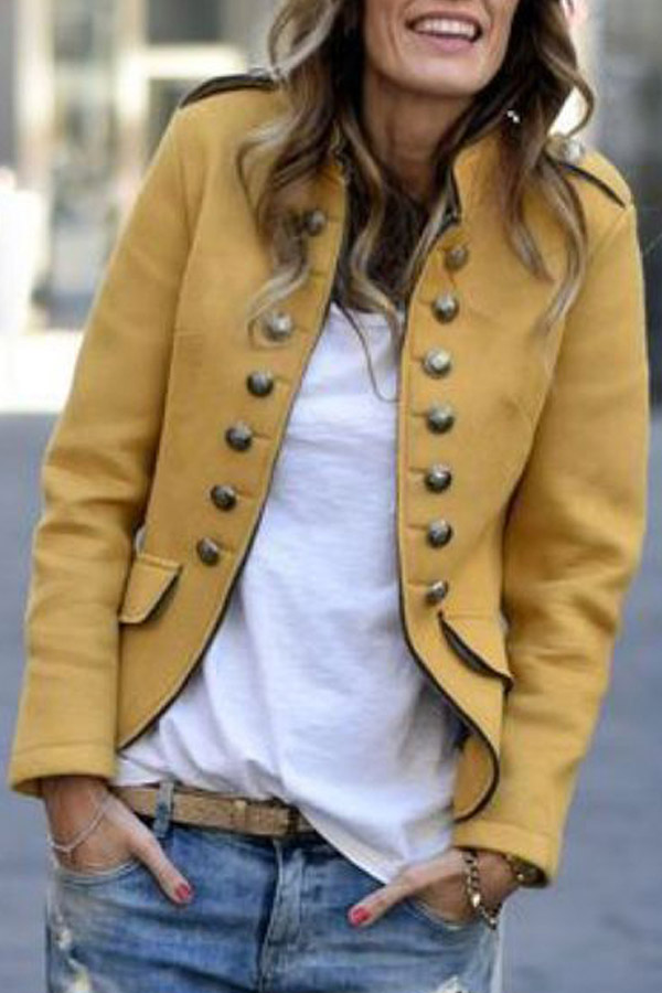 Fashion Pure Colour Long Sleeve Coat