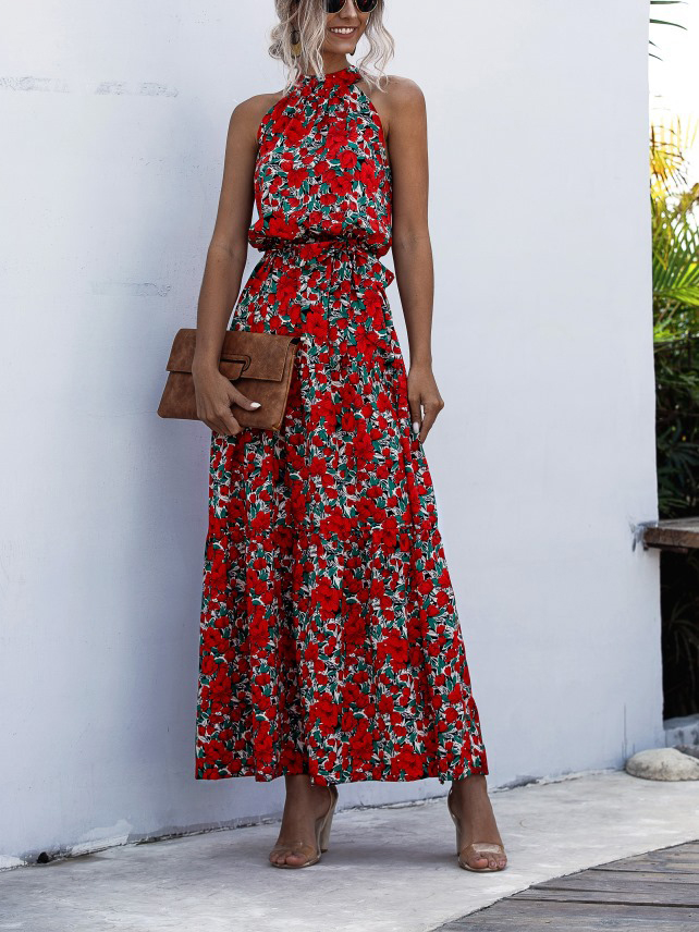 Vacation Halter Printed Sleeveless Dress