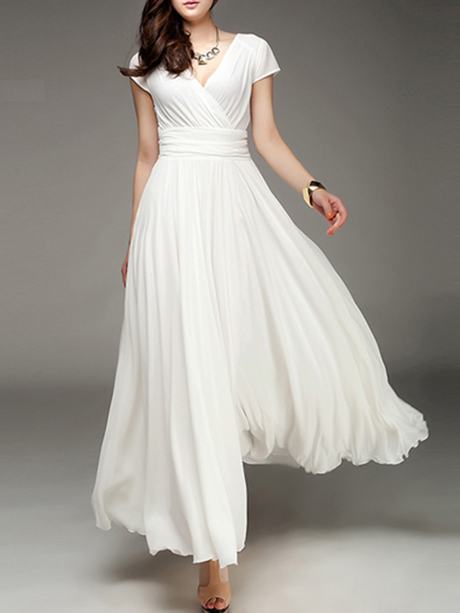 V Neck Plain Maxi Dress